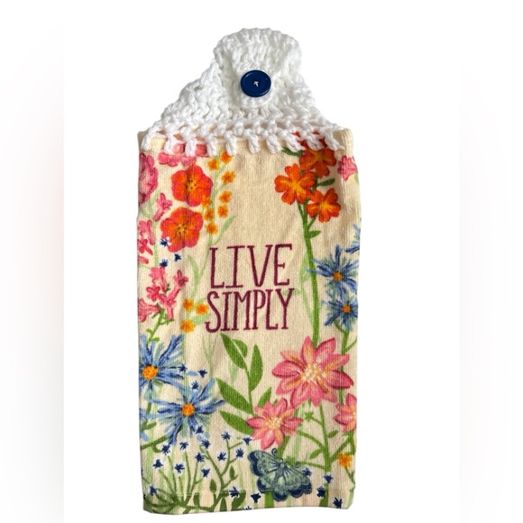 Hand Crafted Colorful Floral Hanging Hand Towel Crochet Top Live Simply Logo - Picture 10 of 10